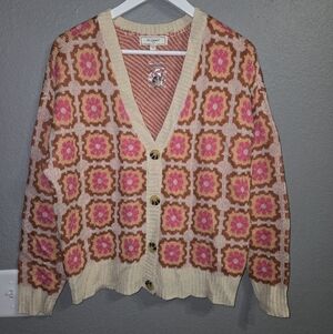 No Comment Granny Square Print Cardigan Size Medium